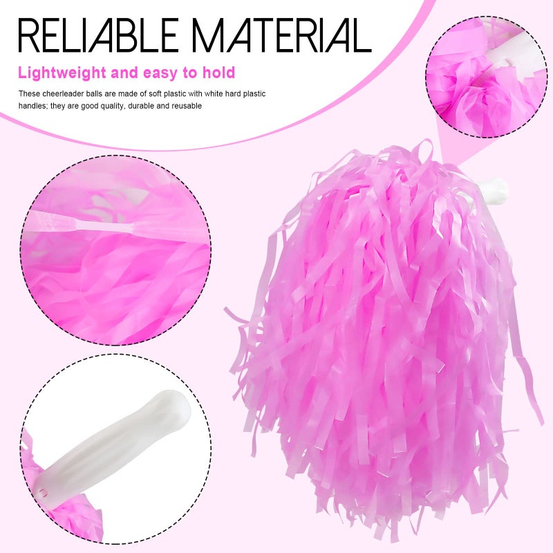 Hslife 12 Pcs Cheerleading Pom Poms, Cheer Pompoms Bulk with Metallic Foil Handle, Lightweight for Cheerleading, Sports Games, Party Dance Costume Accessories (Pink) - Image 4